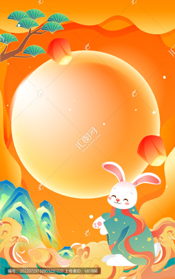 八月十五中秋节玉兔拜月插画
