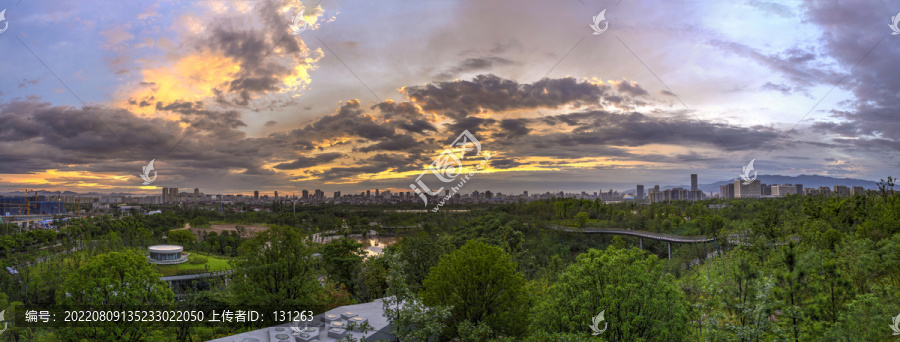 金华赤山公园夕阳晚霞全景