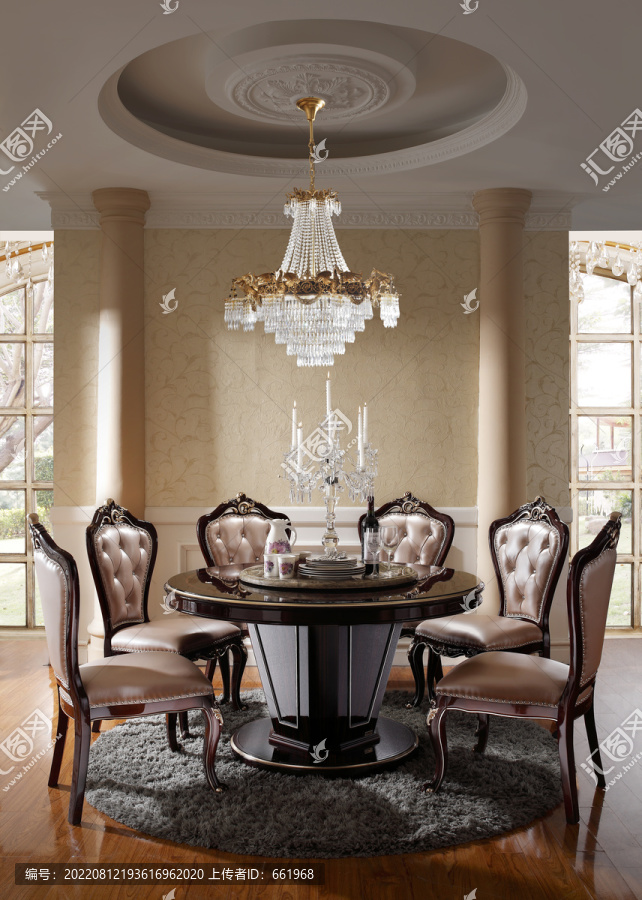 法式黑檀亮光家具餐桌餐椅正面