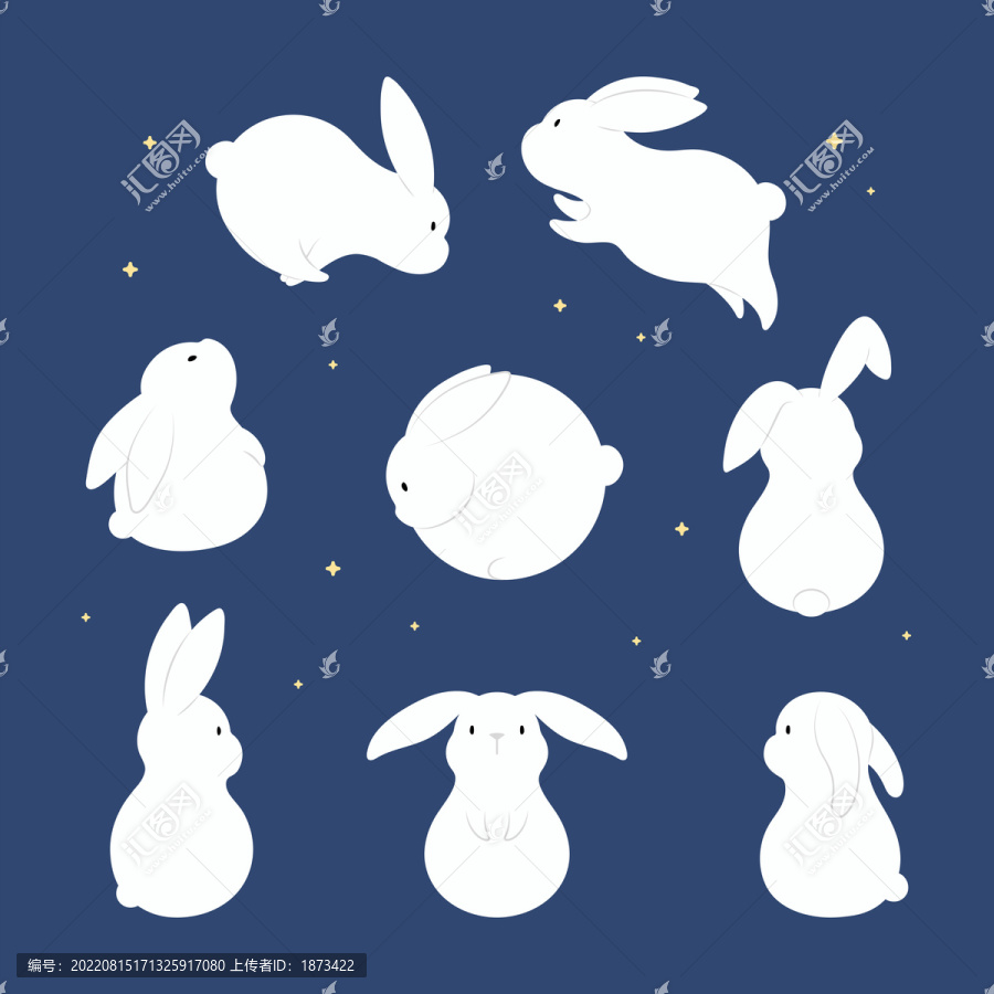 扁平风中秋节,兔子嬉戏插图