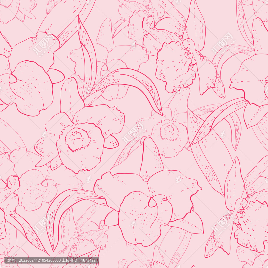 粉红色素描兰花背景