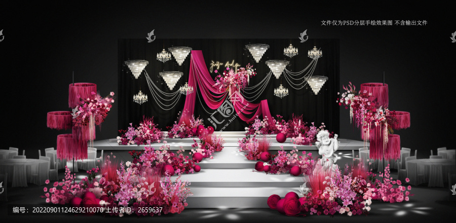 黑色韩式玫红色婚礼效果图