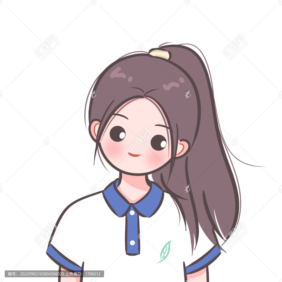 手绘高马尾女生头像插画