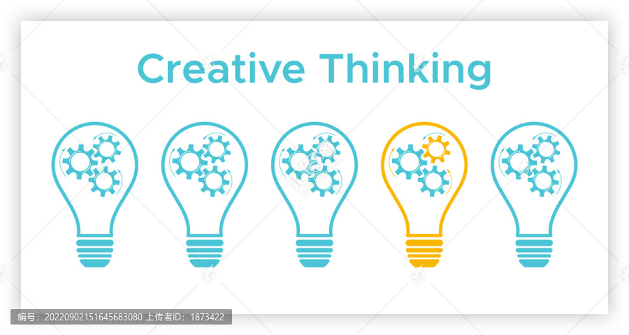 创造力思维齿轮灯泡平面插图