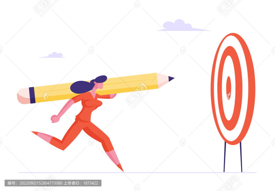 女人扛巨大铅笔朝向标靶奔跑插图