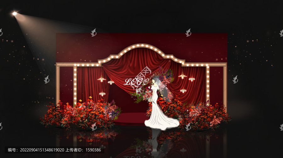 舞台风红色布幔婚礼效果图