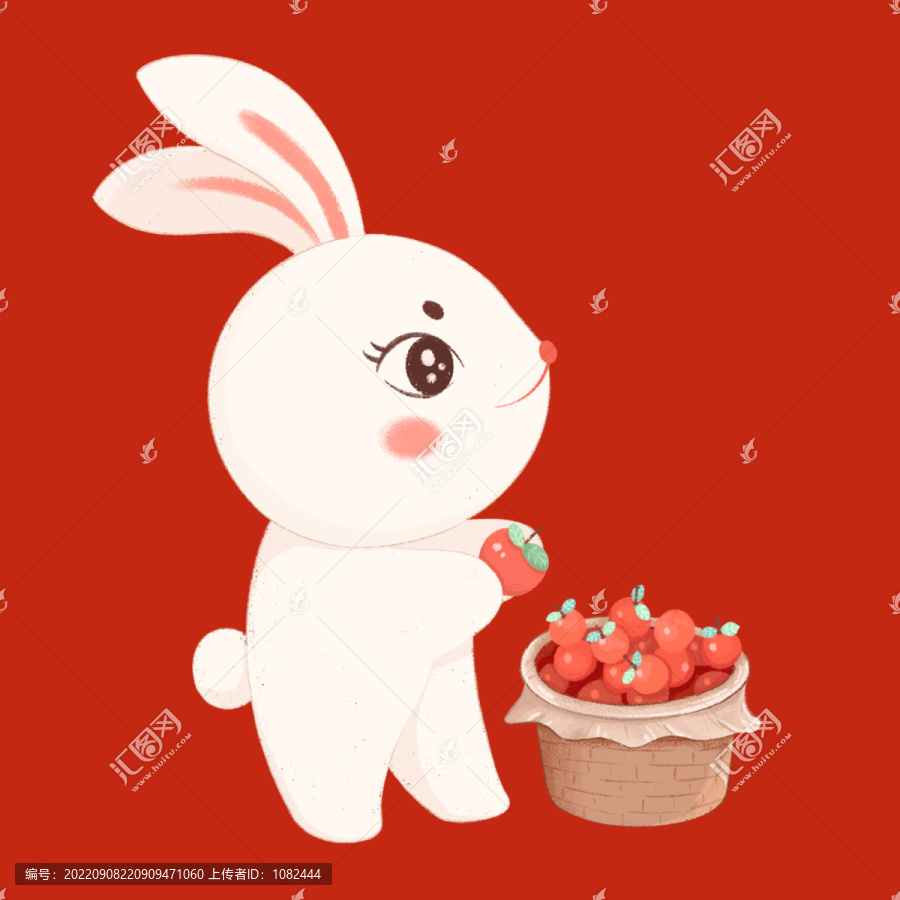 手绘可爱摘水果兔子