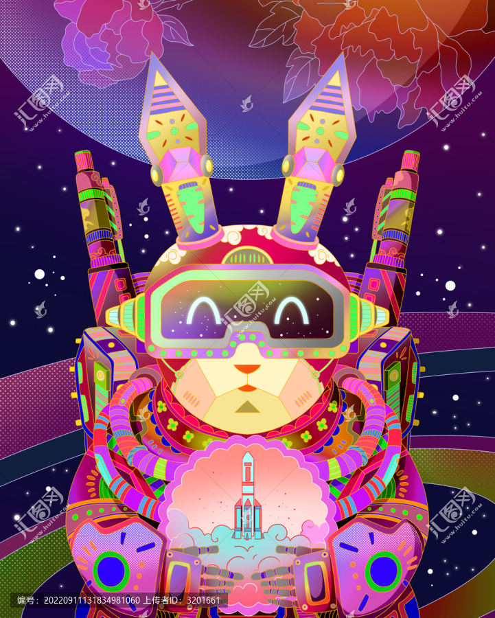 赛博朋克星际兔子宇航员火箭