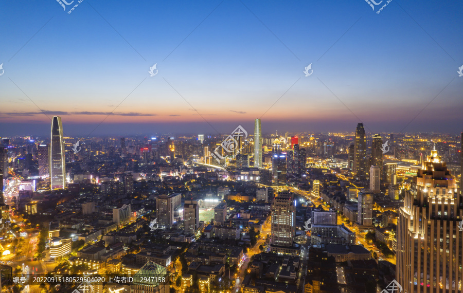 天津城市建筑夜景航拍风光