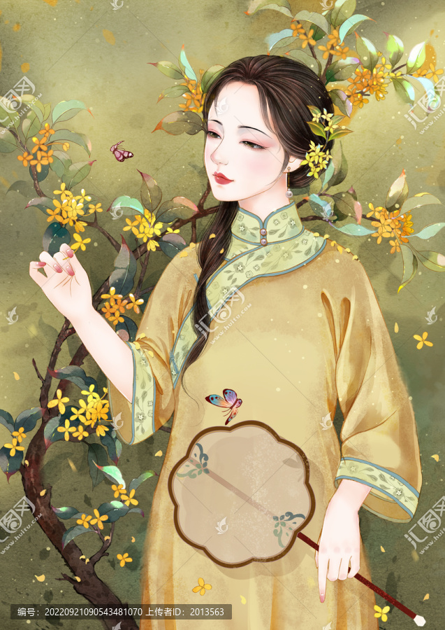 民国风插画桂花女子