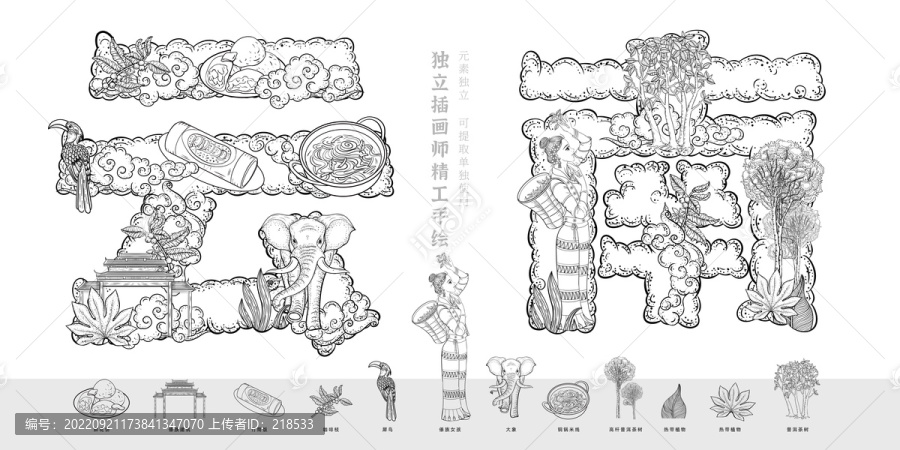 云南地标风景美食旅游插画