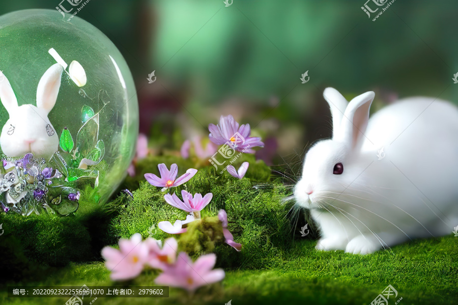 兔子摄影系列花草白兔与水晶球