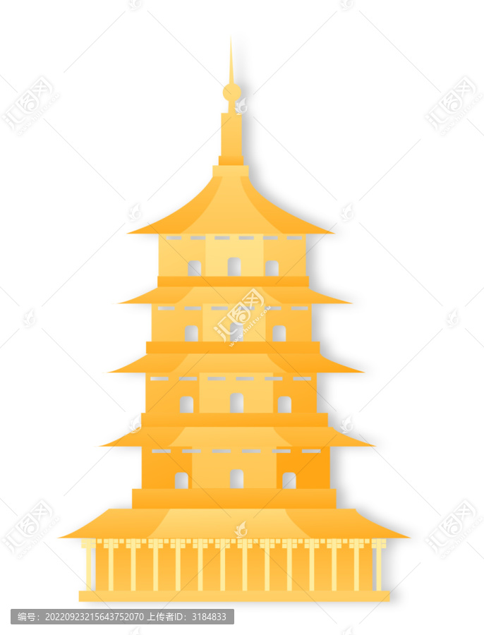 金色剪纸风中国城市雷峰塔