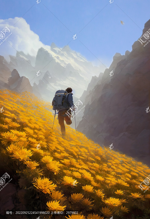 系列图奔跑在鲜花遍地的山上