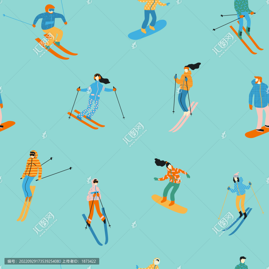 滑雪与单板运动,无缝图案