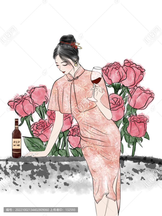 旗袍红酒美女