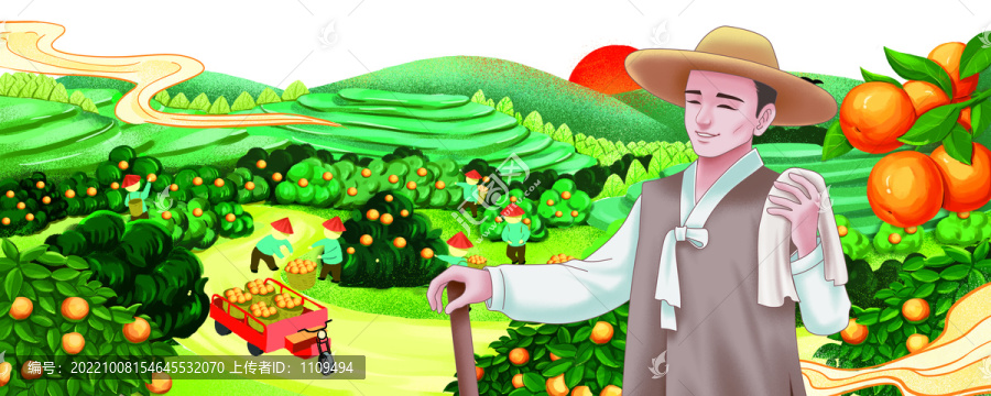 农民种植柑橘插画