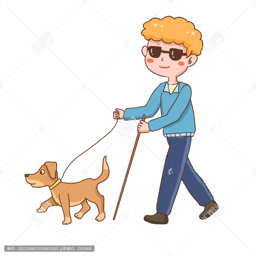导盲犬盲人手绘卡通元素