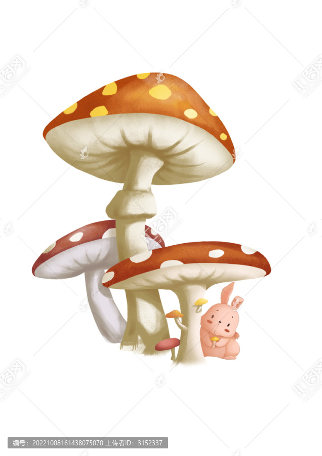 儿童插画可爱兔子和蘑菇