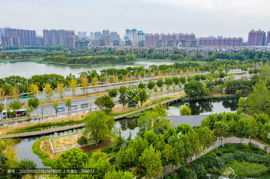 航拍湖北武汉金银湖湿地公园