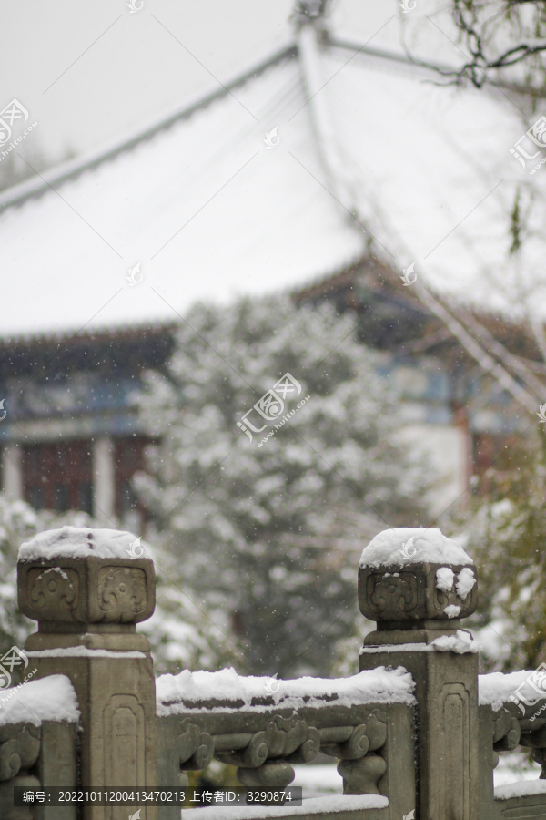 冬天里校园石柱上厚厚的积雪