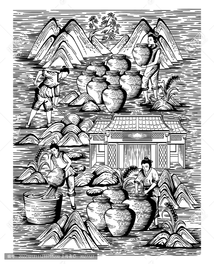 酿酒版画白酒酒坛