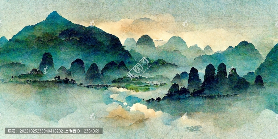 新中式手绘山水风景意境装饰画