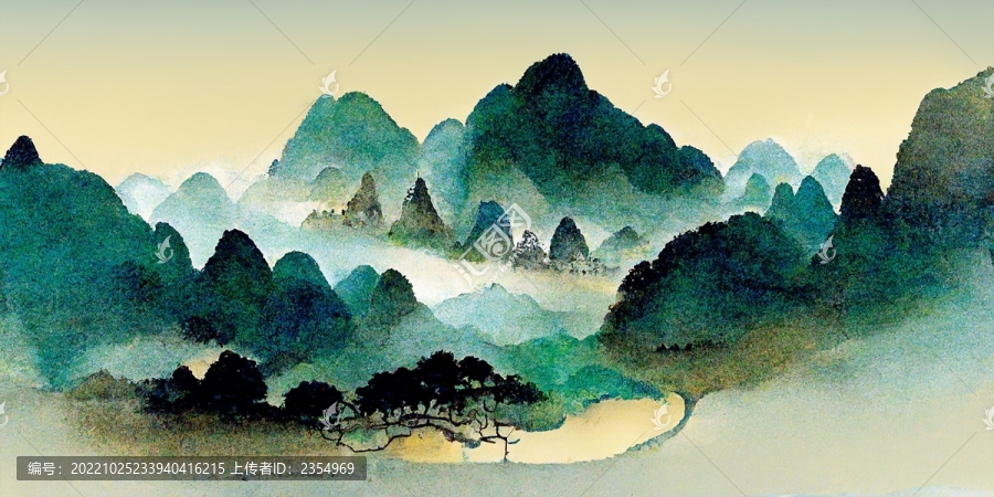 新中式手绘山水风景意境装饰画