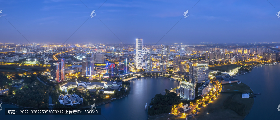 航拍苏州城市夜景全景