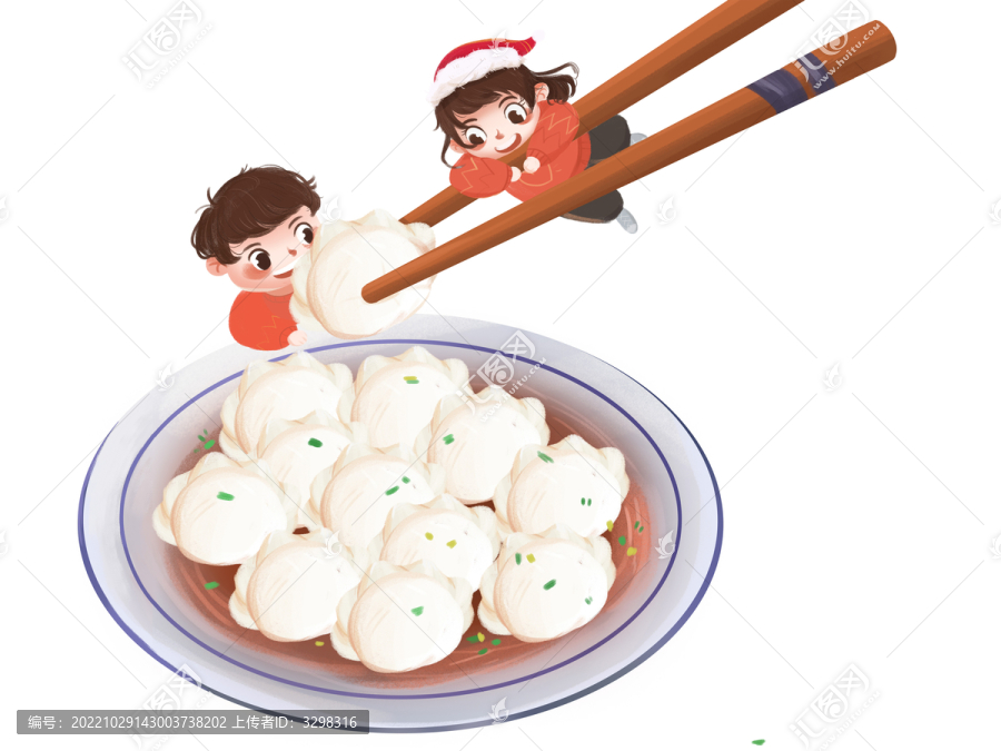 橙红色卡通筷子夹饺子儿童