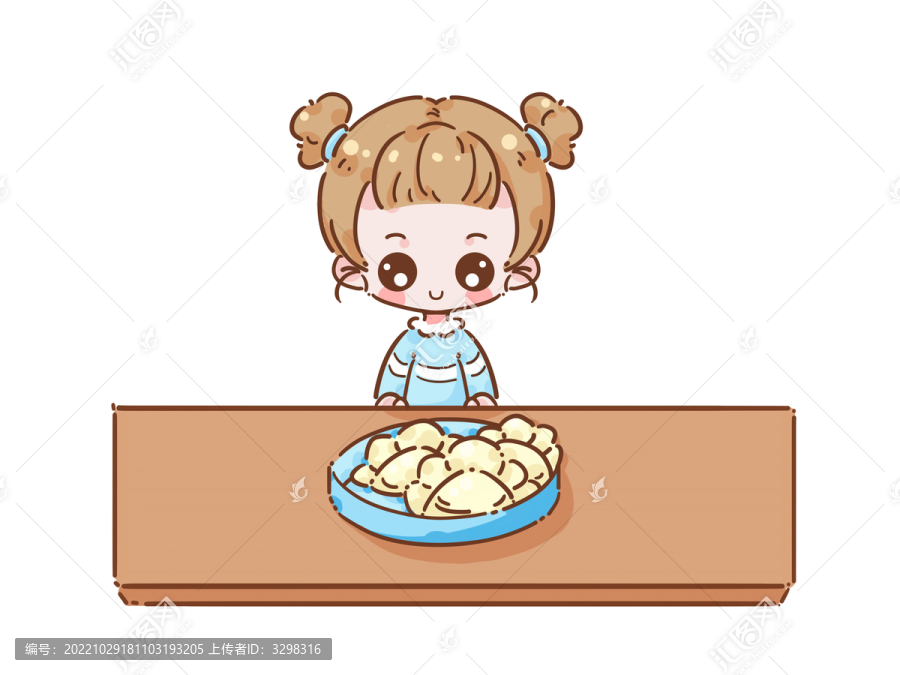 黄蓝卡通冬天小孩美食饺子