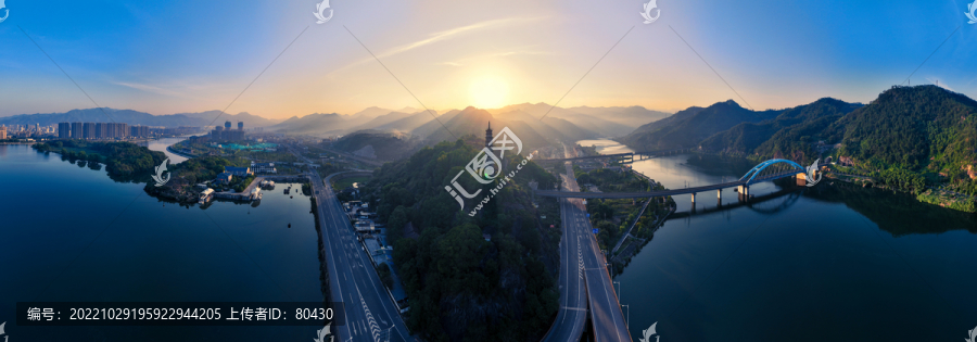 浙江丽水夏河塔清晨航拍