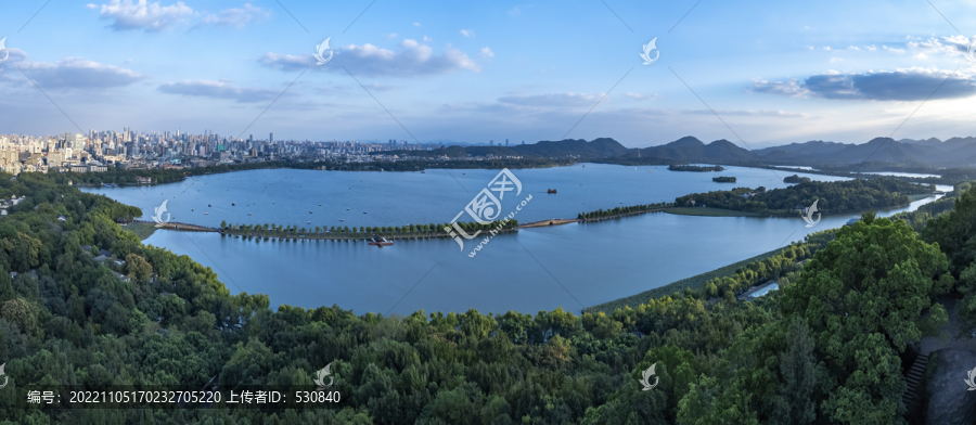 航拍杭州西湖山水全景大画幅
