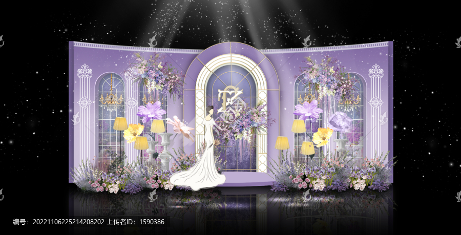 紫色法式婚礼效果图