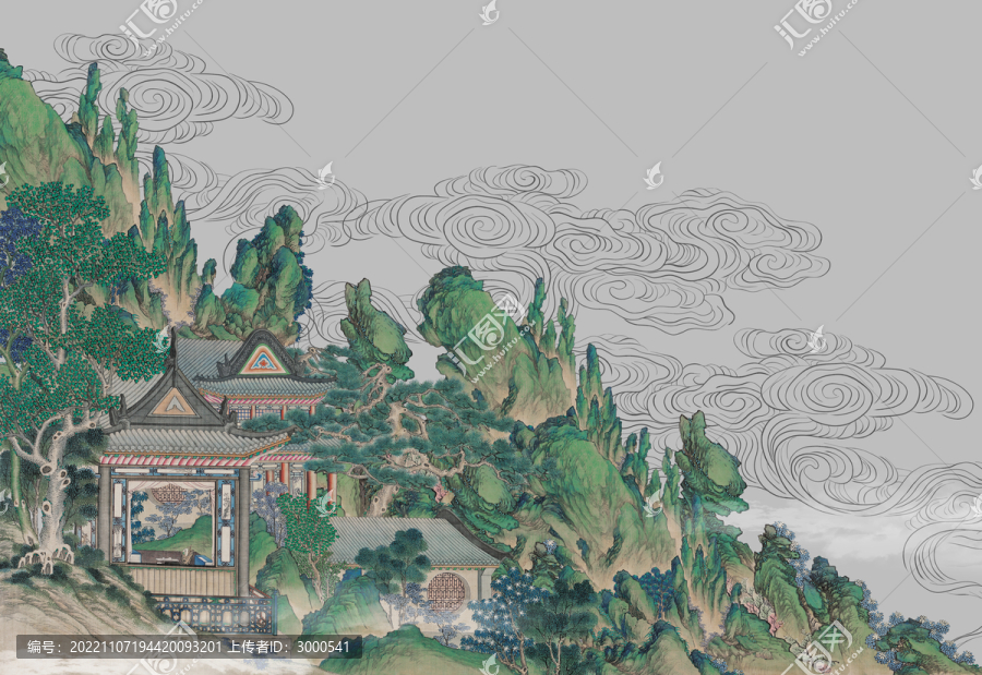 云纹山水中式国画背景墙