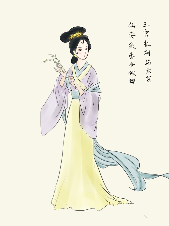 手绘水墨画古代仕女女子