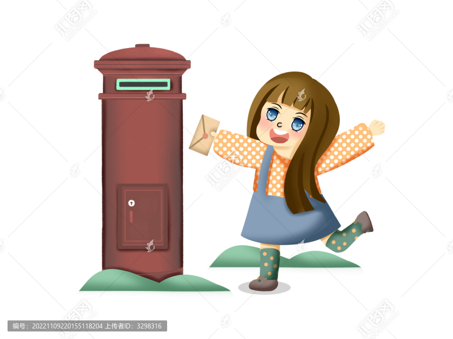 红色邮箱小女孩寄信邮政日邮箱