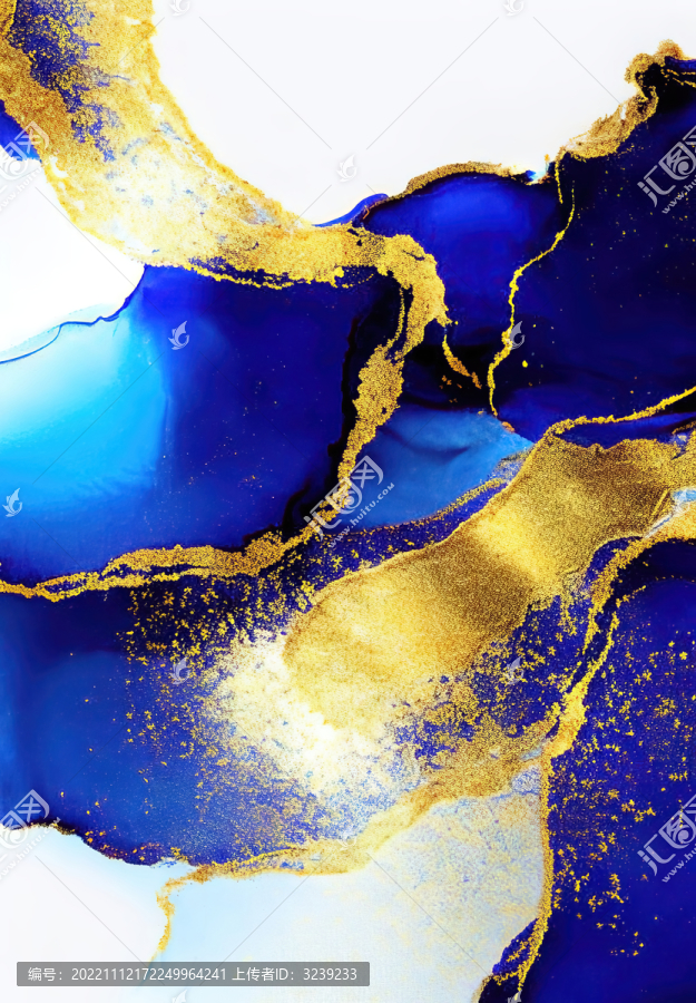 抽象蓝色水墨金色装饰画