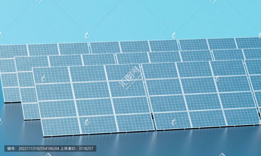 3D渲染摆放的太阳能发电板