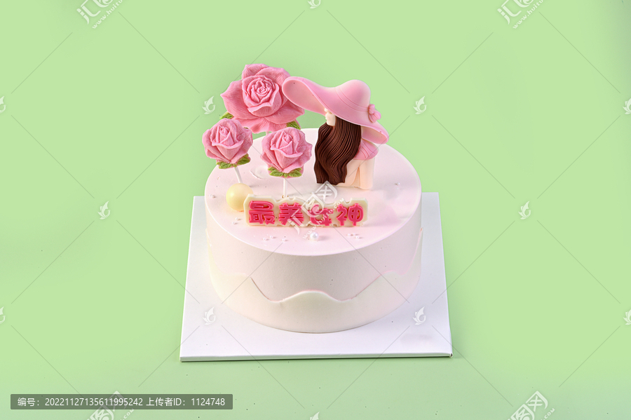 粉色玫瑰花女神蛋糕