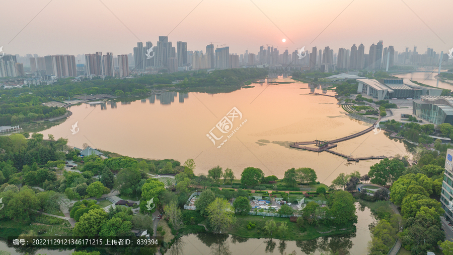 汉阳月湖景区航拍