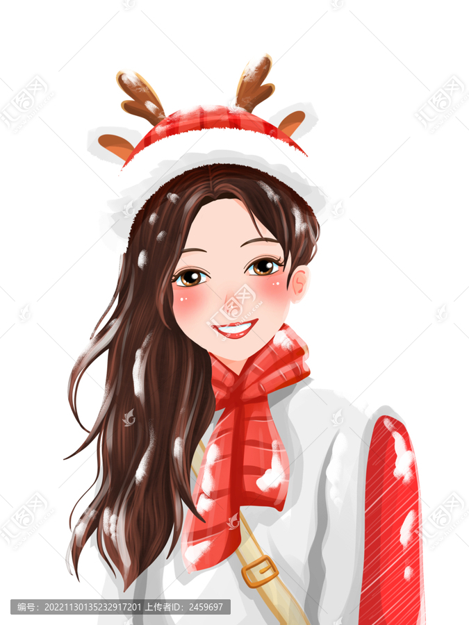 冬天穿棉衣的微笑女孩元素