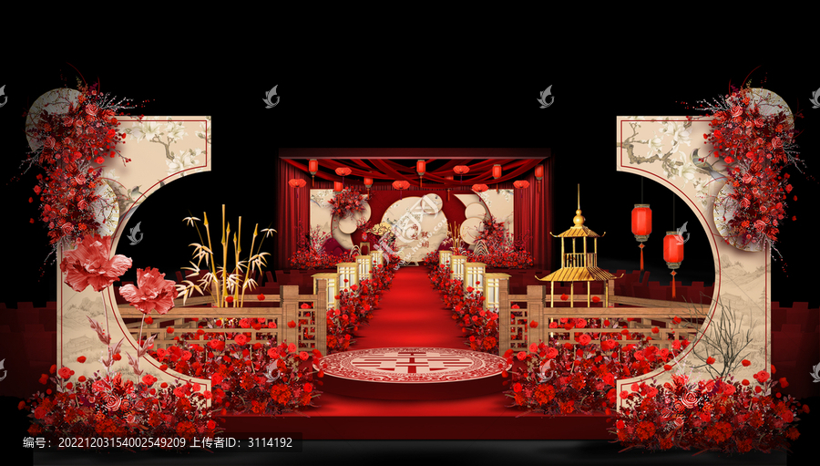 中式仪式区婚礼手绘效果图