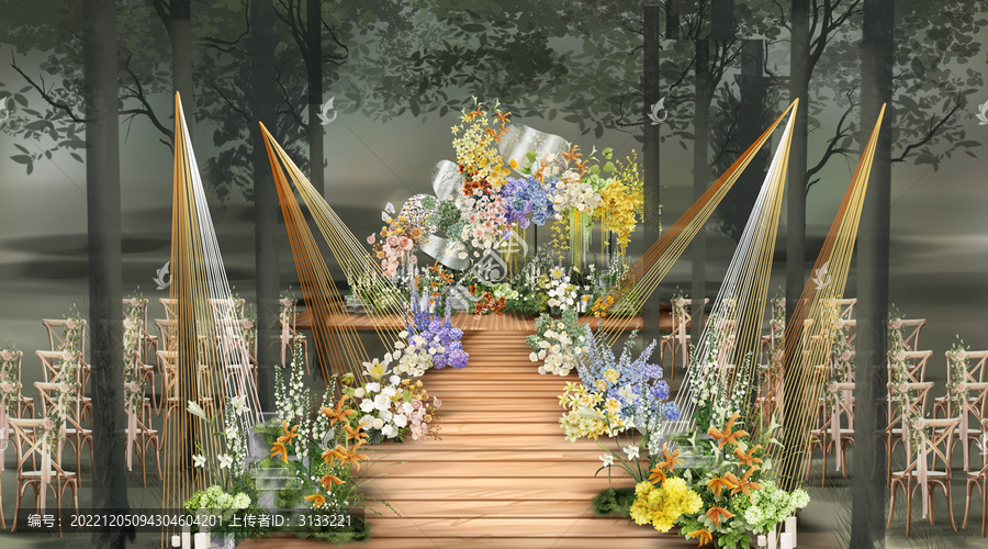 线条净面花卉手绘婚礼效果图