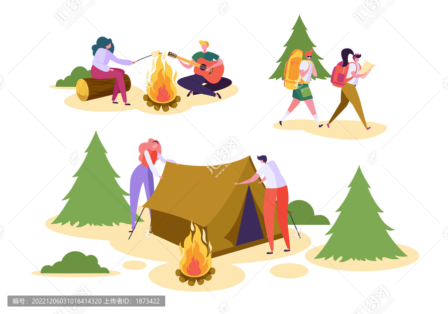 露营和户外活动主题概念插画