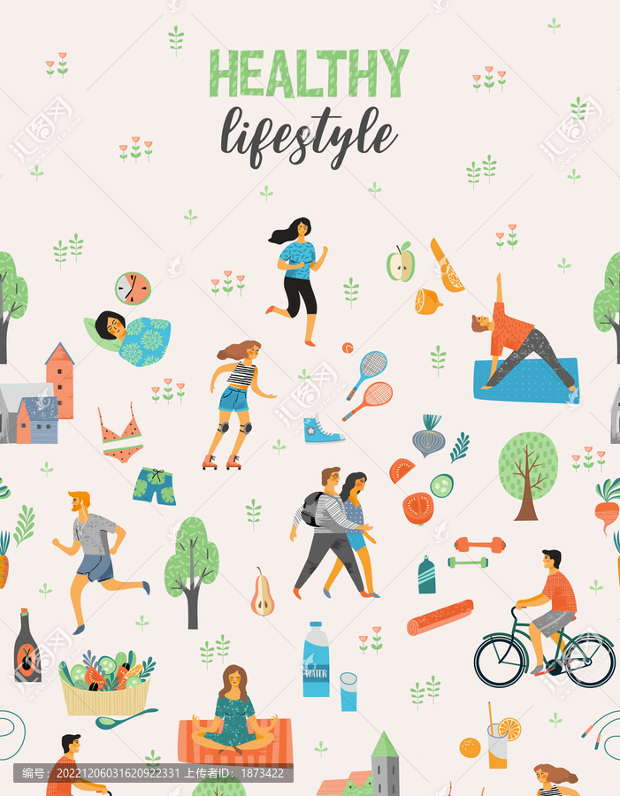 健康生活概念,世界卫生日海报