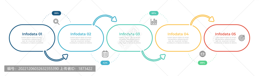 5步骤椭圆形框线空心箭头信息图表