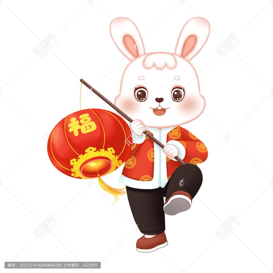 兔年春节拿着灯笼的卡通兔子