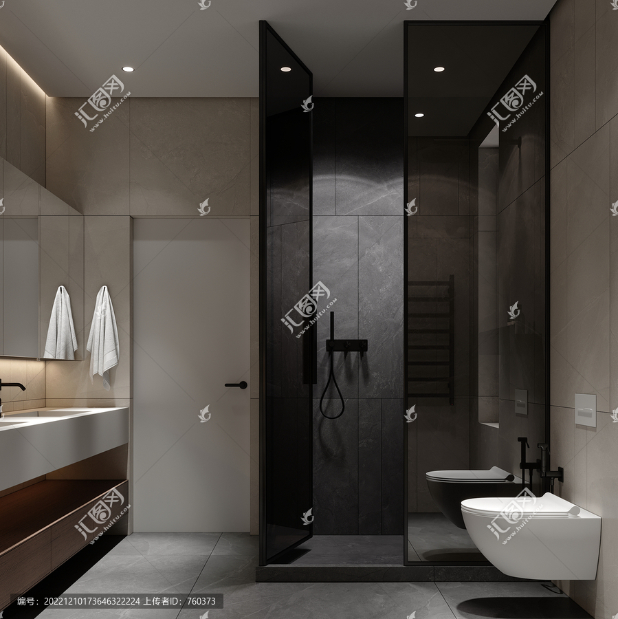 现代浴室黑玻淋浴房
