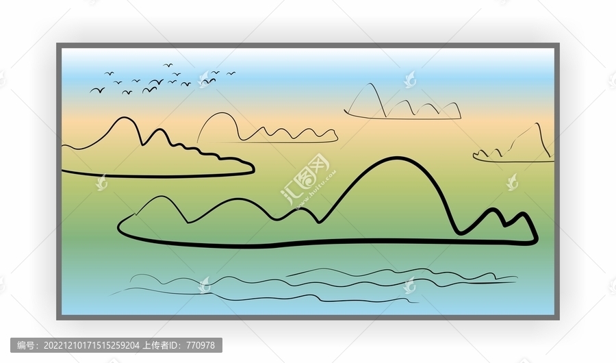 彩色卡通山脉背景墙画